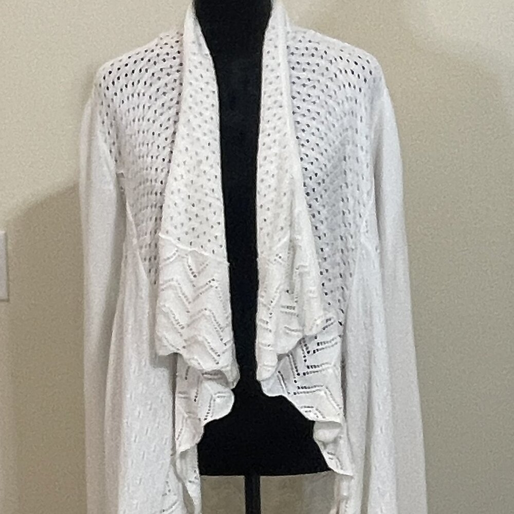 Design History Winter White Waterfall Open Cardigan sweater - Large